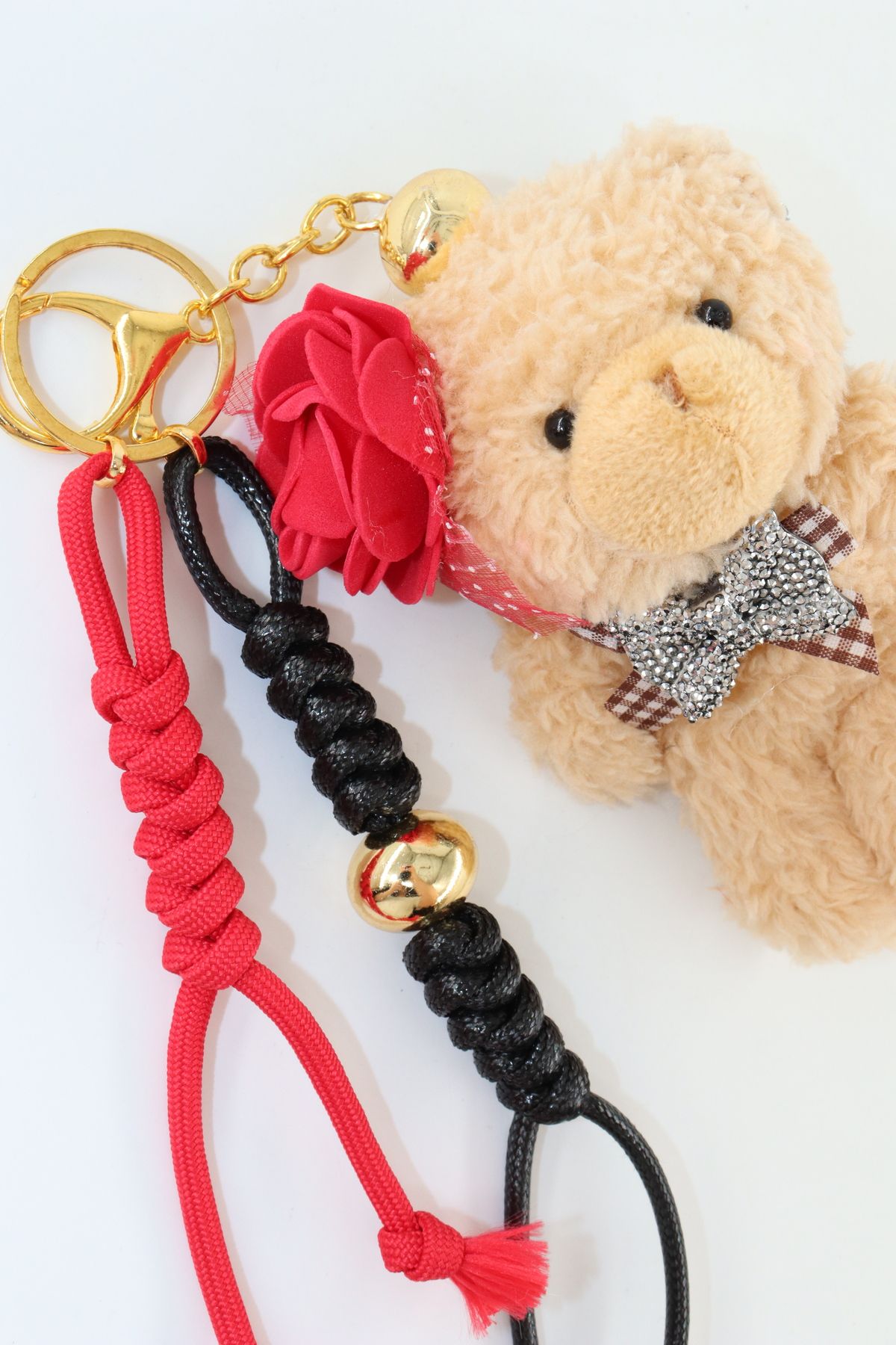 KEEBA Çoklu anahtarlık çanta süsü charm. Araba ayna süsü. Anahtarlık peluş ayıcık örme ip çanta charmı.