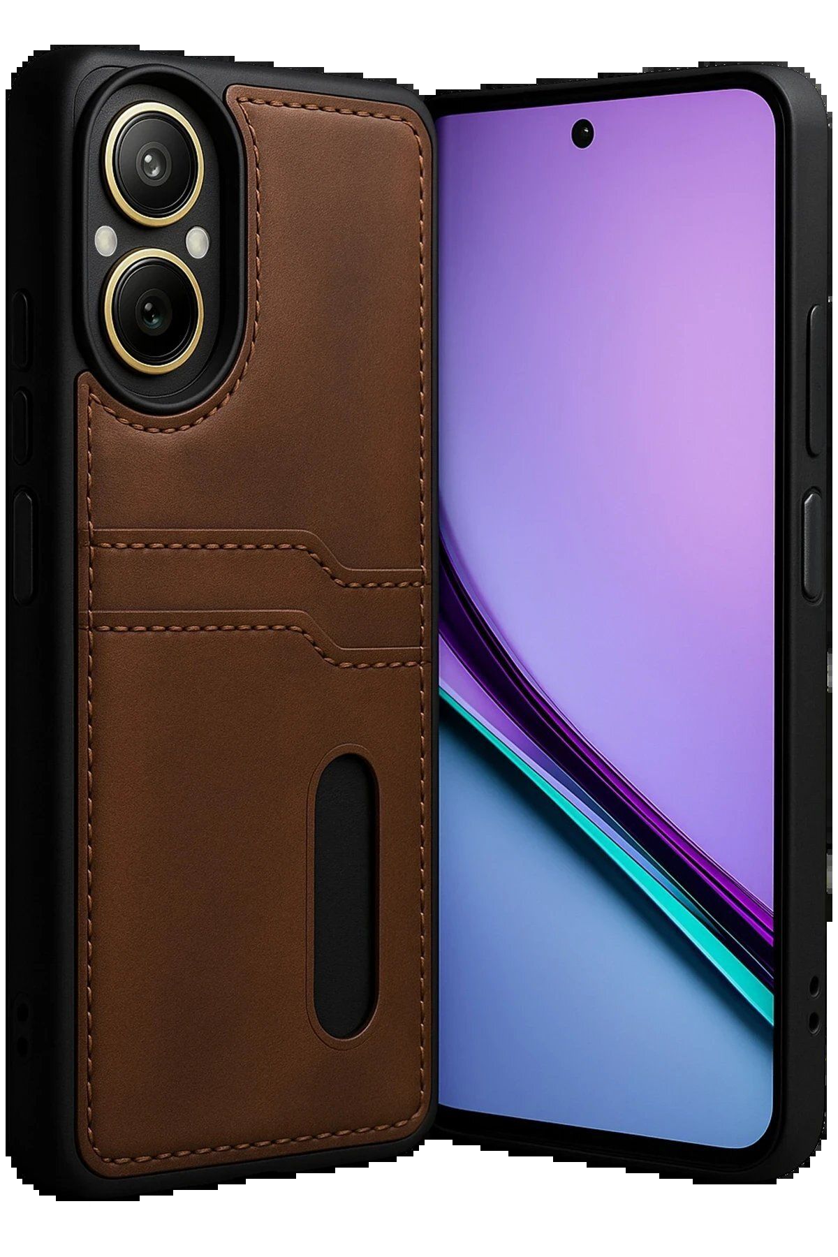 Balesso Newface Realme 12 Lite Kılıf Sara Kartvizitli Deri Kılıf - Taba
