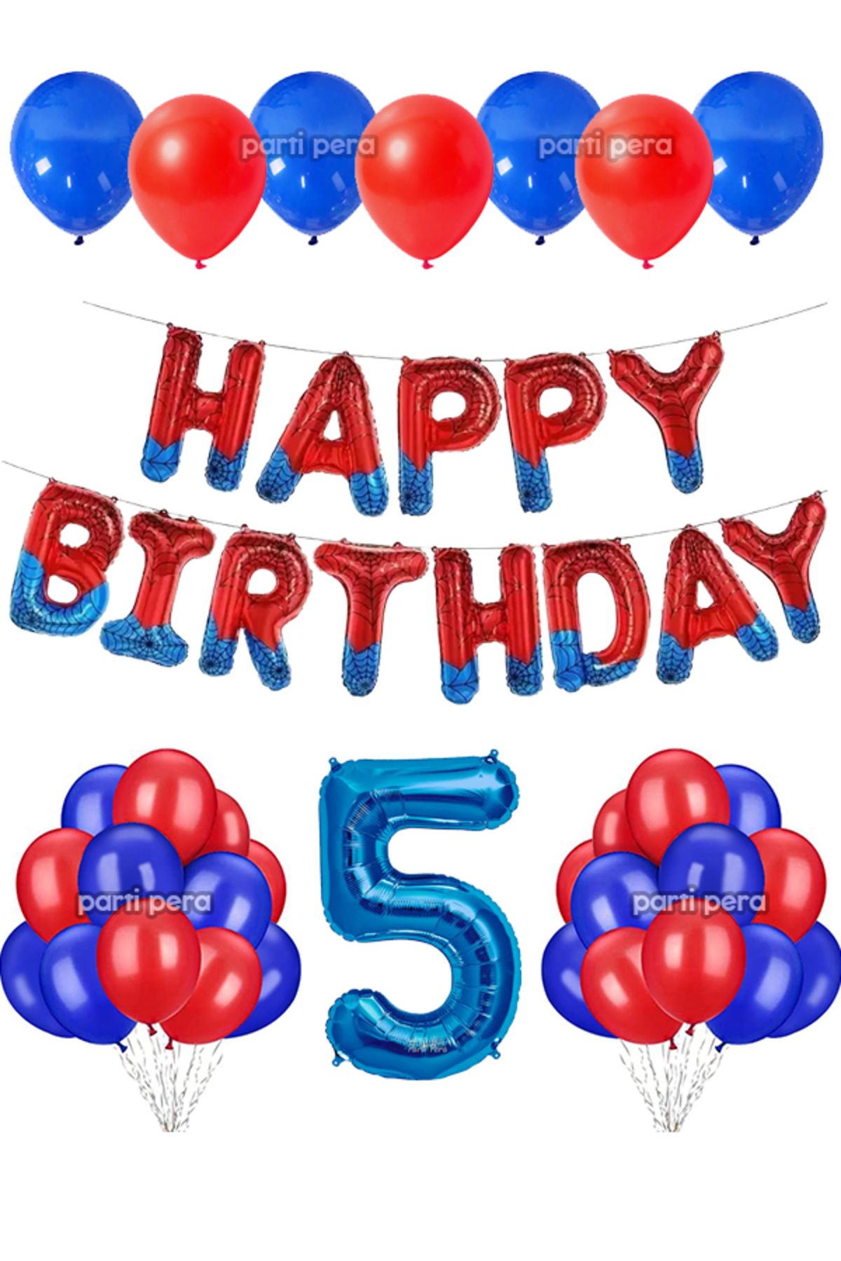 parti pera Kırmızı Mavi Happy Birthday Folyo Balon Koyu Mavi Rakam Folyo Balon Doğum Günü Balon Seti