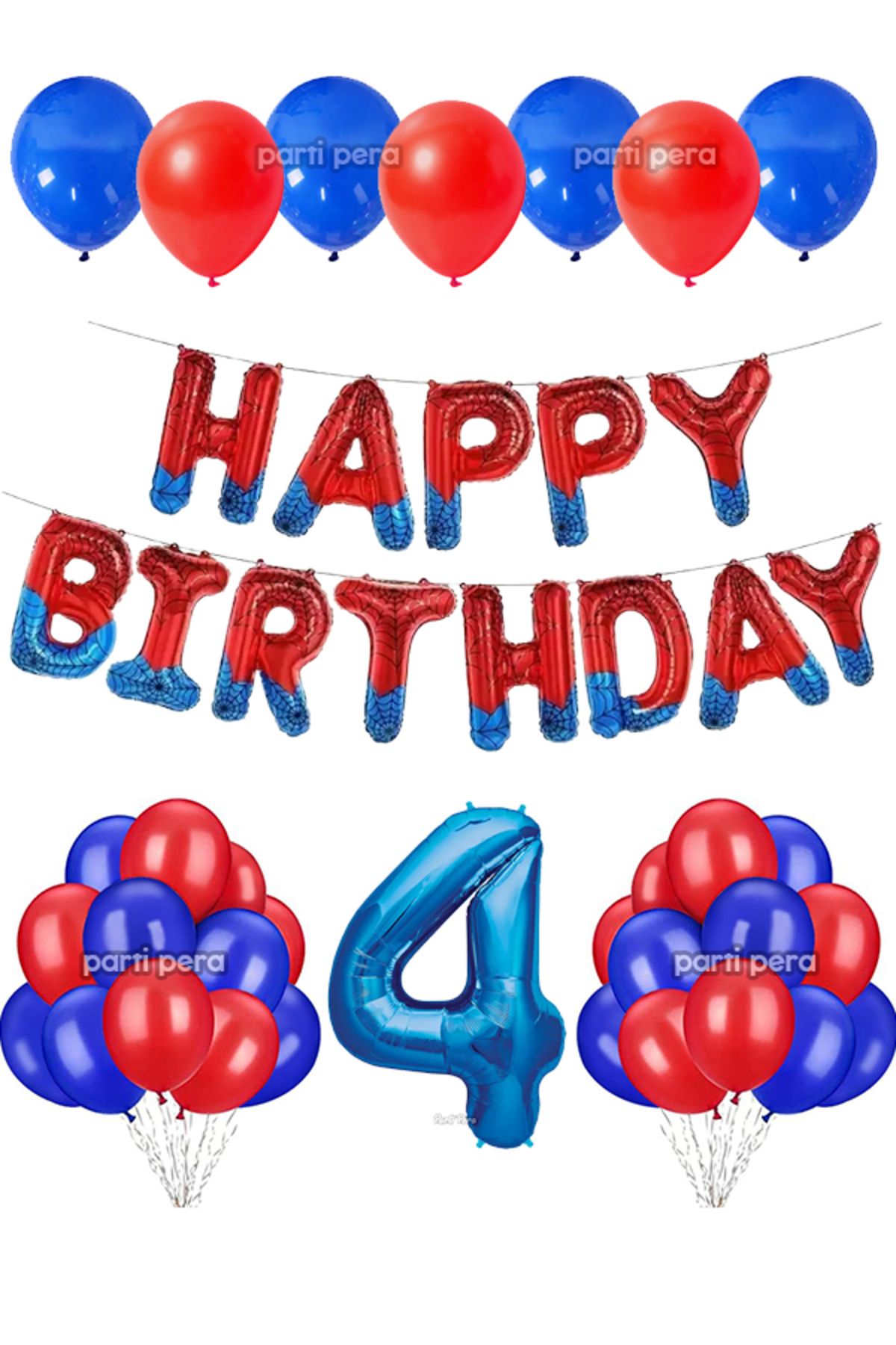 parti pera Kırmızı Mavi Happy Birthday Folyo Balon Koyu Mavi Rakam Folyo Balon Doğum Günü Balon Seti
