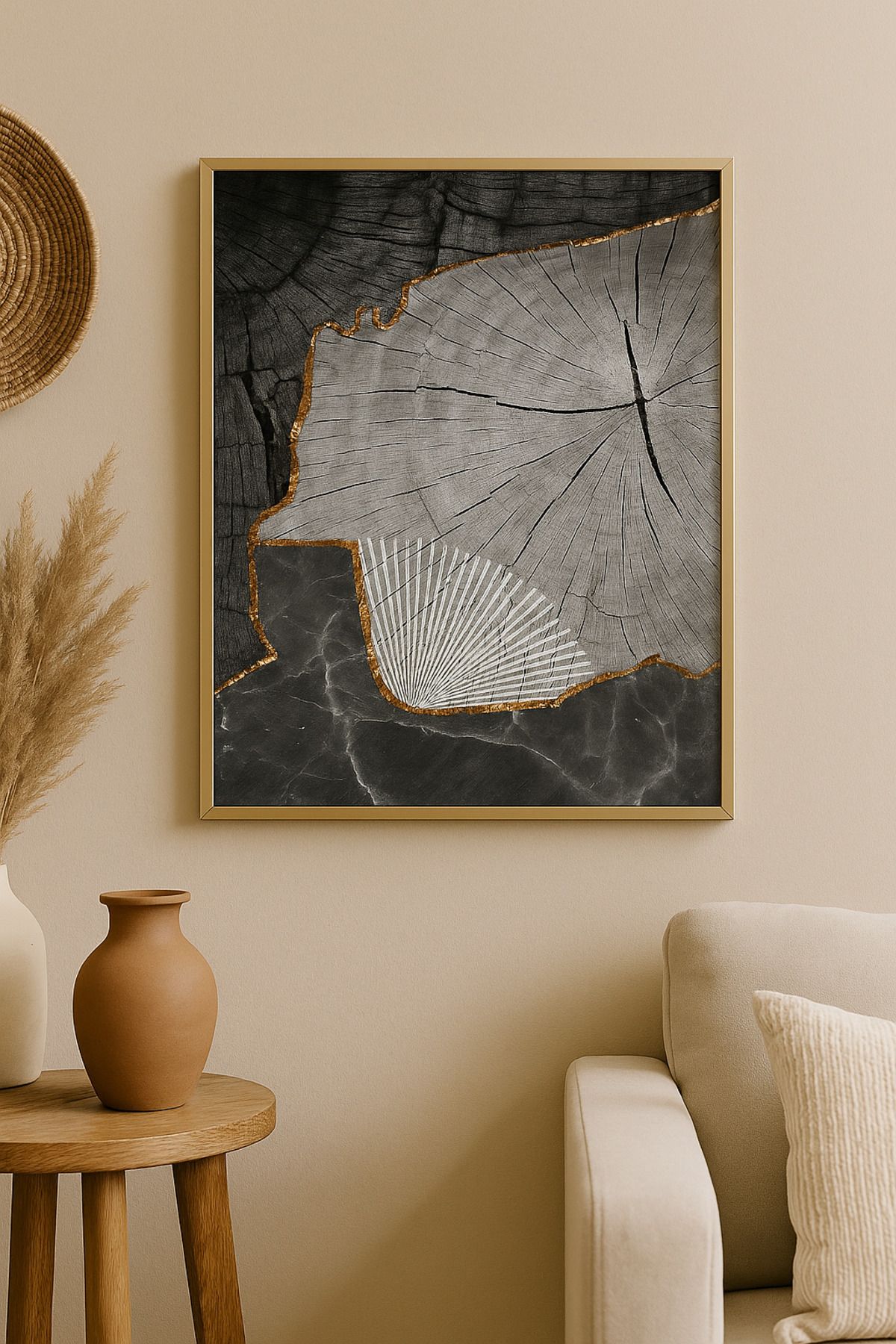 seninürünün Altın Yol - Gerçek Cama Baskı Gold Alüminyum Metal Çerçeveli Tekli Modern Tablo