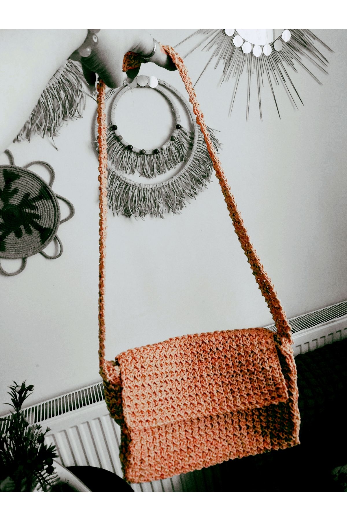 Handmade el yapımı çanta tamamı el örgüsü renkli plaj günlük bohem geniş