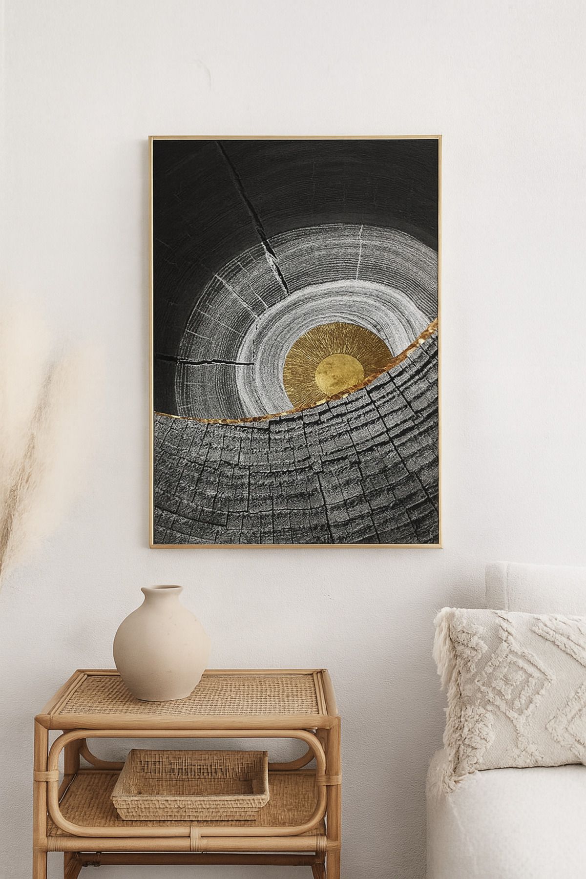 seninürünün Çemberin İçinden - Gerçek Cama Baskı Gold Alüminyum Metal Çerçeveli Tekli Modern Tablo