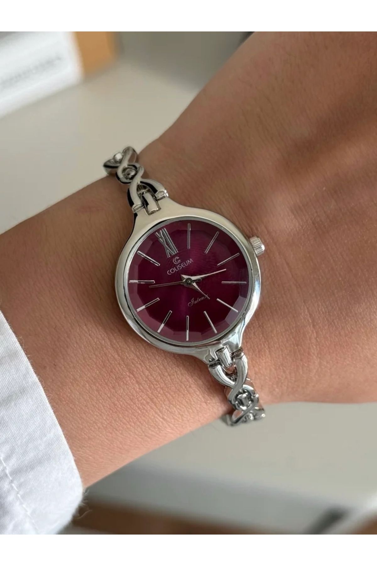 RoseandRoses Wora İnce Kordon Kadın Kol Saati Gümüş (Bordo Kadran)