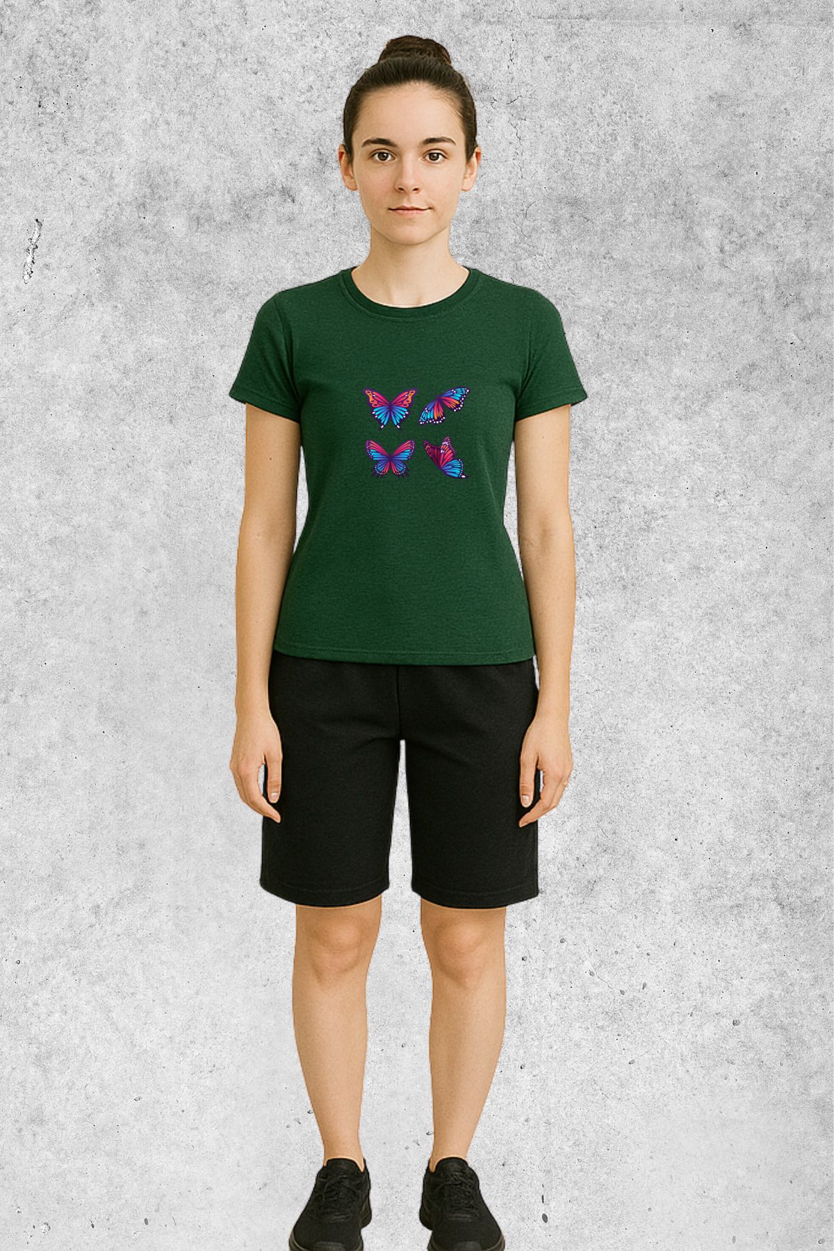 MOLICO Basic Unisex sıfır yaka kısa kollu KELEBEKLER BASKILI TSHİRT