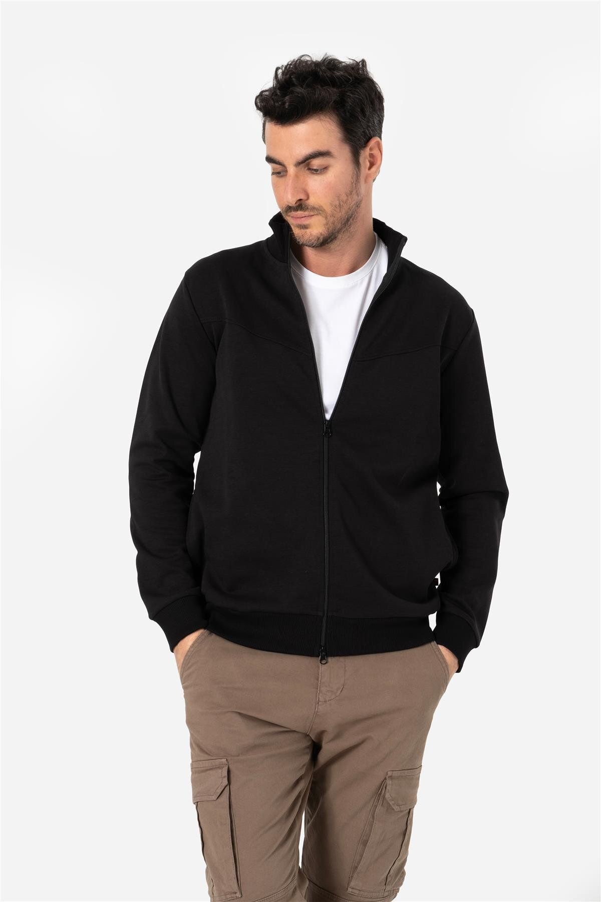 Brothers ERKEK RAHAT KESİM DİK YAKALI YANDAN CEPLİ ÇİFT TARAFLI FERMUARLI SWEATSHIRT JAMES SİYAH B0