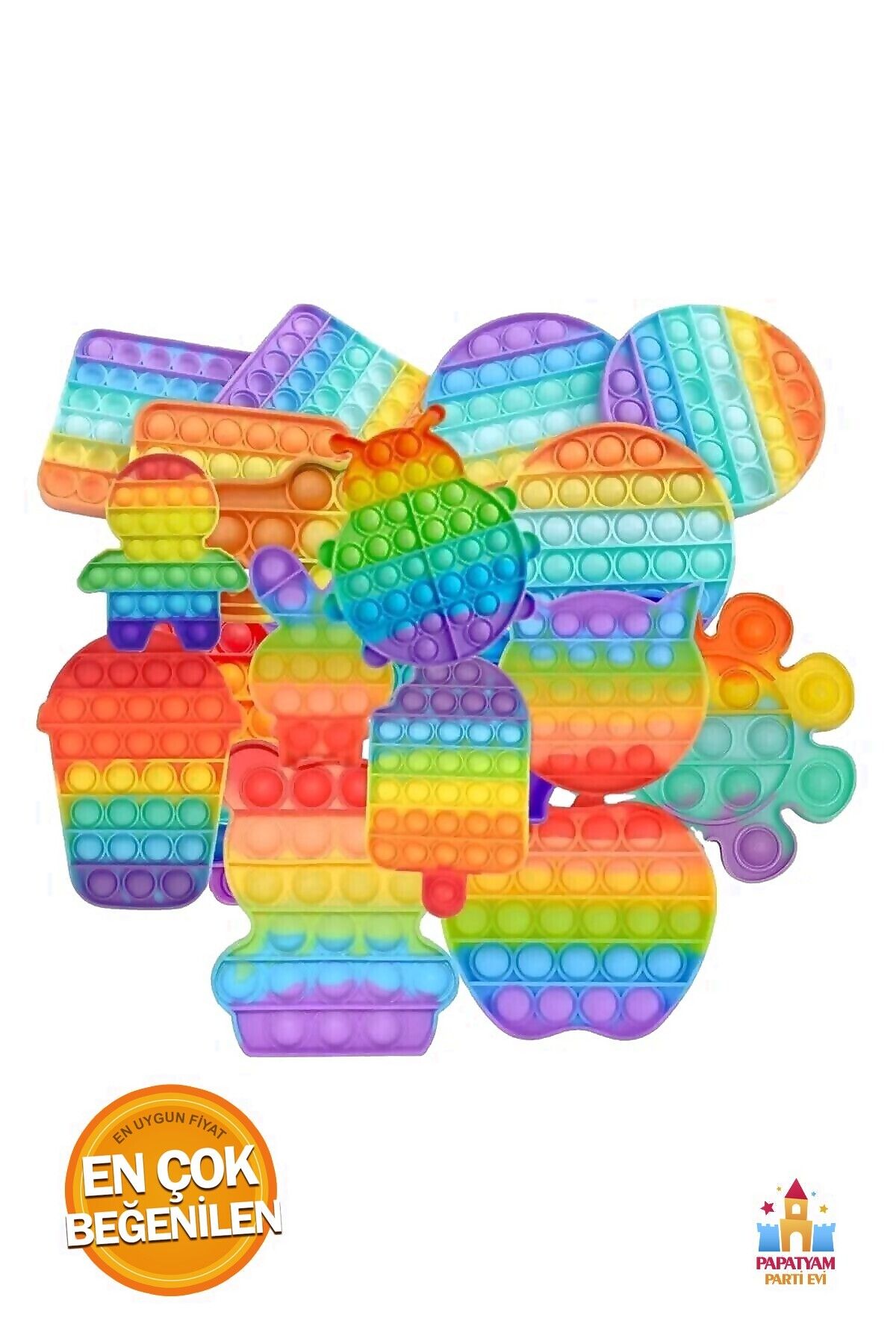PapatyamPartiEvi Gökkuşağı Renkli Pop It Fidget Oyuncak - Zihinsel Stres Giderici ve Eğlenceli Duyusal Oyun