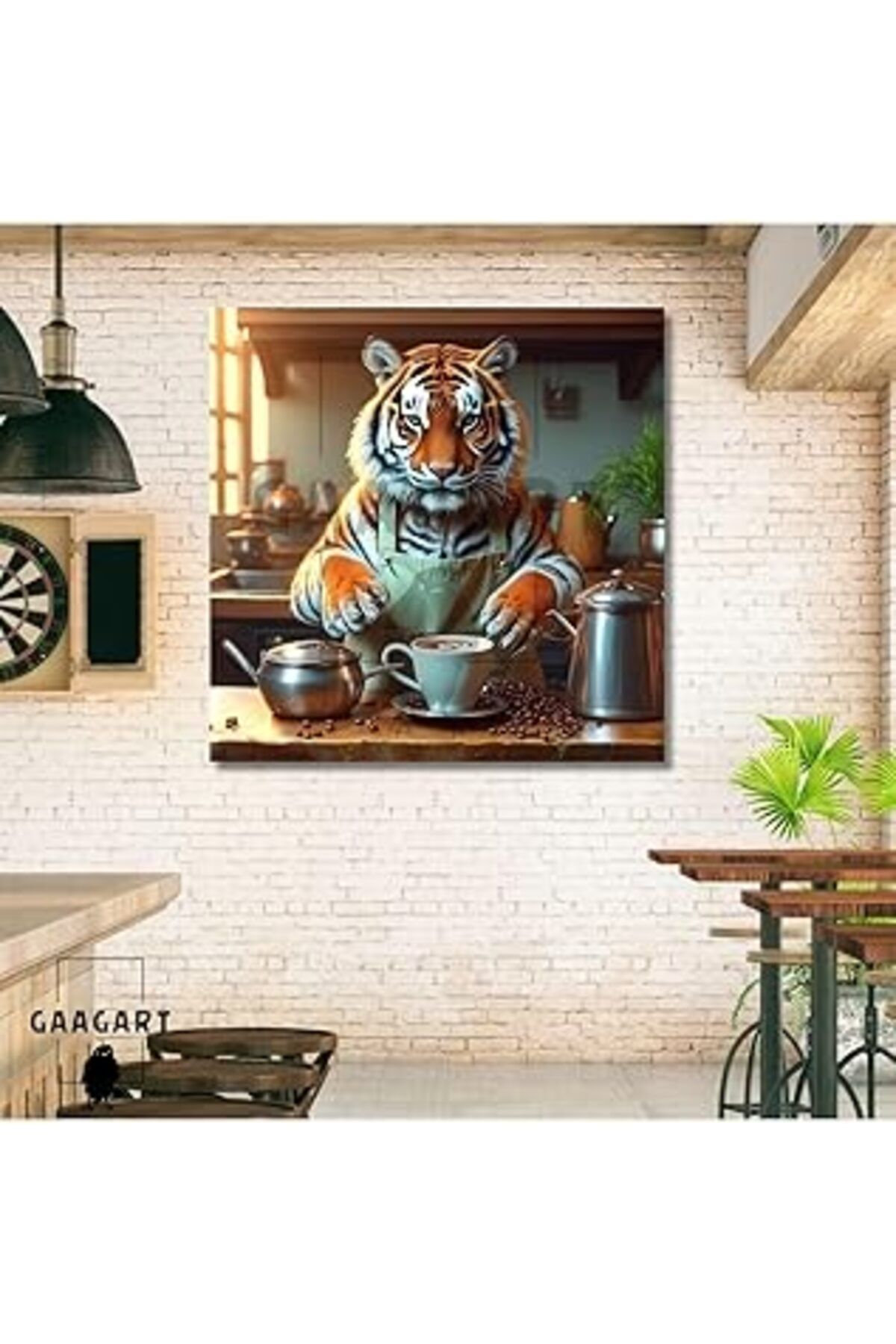 Pazarcan Gaagart Kanvas Kahve Köşesi Cafe Tablosu Barista Kaplan, 50 X 50