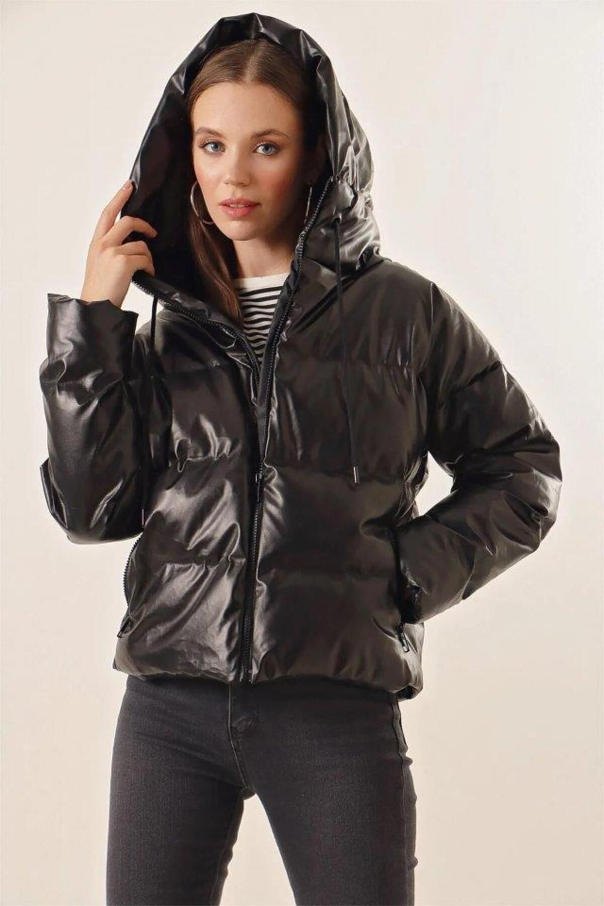 modamtn 5114 Oversize Deri Mont - Siyah