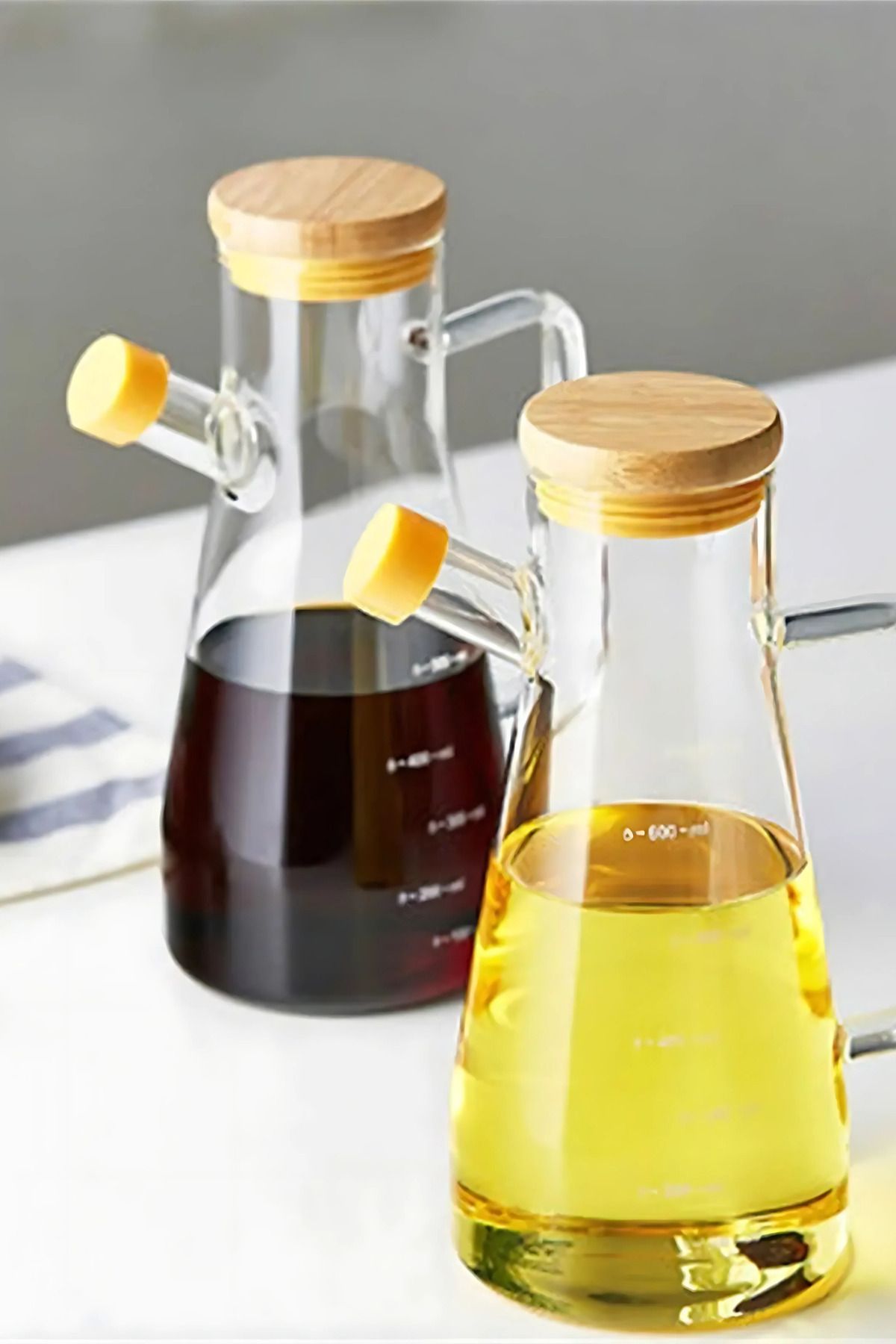 Home Bambu Kapaklı Vakumlu Borosilikat 900 ml Yağlık Sosluk Sirkelik Yağdanlık 1 Adet