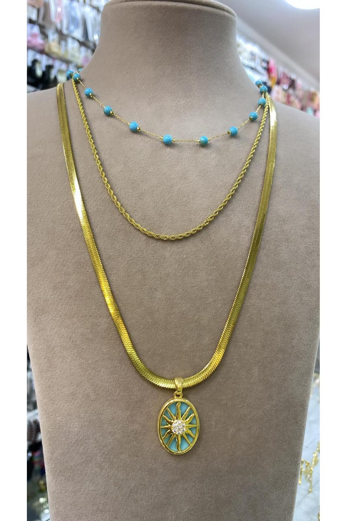 Azra Accessories Kadın Gold Çoklu Çelik Kolye