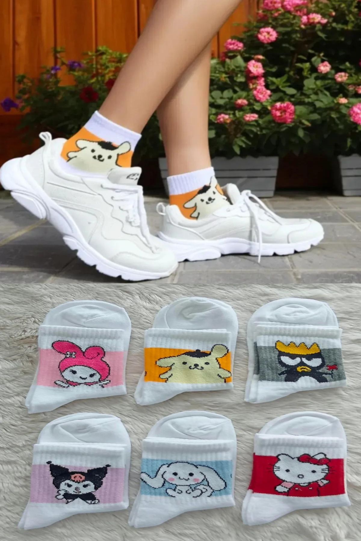 Esinti Kolej & Sneaker Uyumlu Soket Çorap - 6 Çift Pamuklu Renkli Çorap