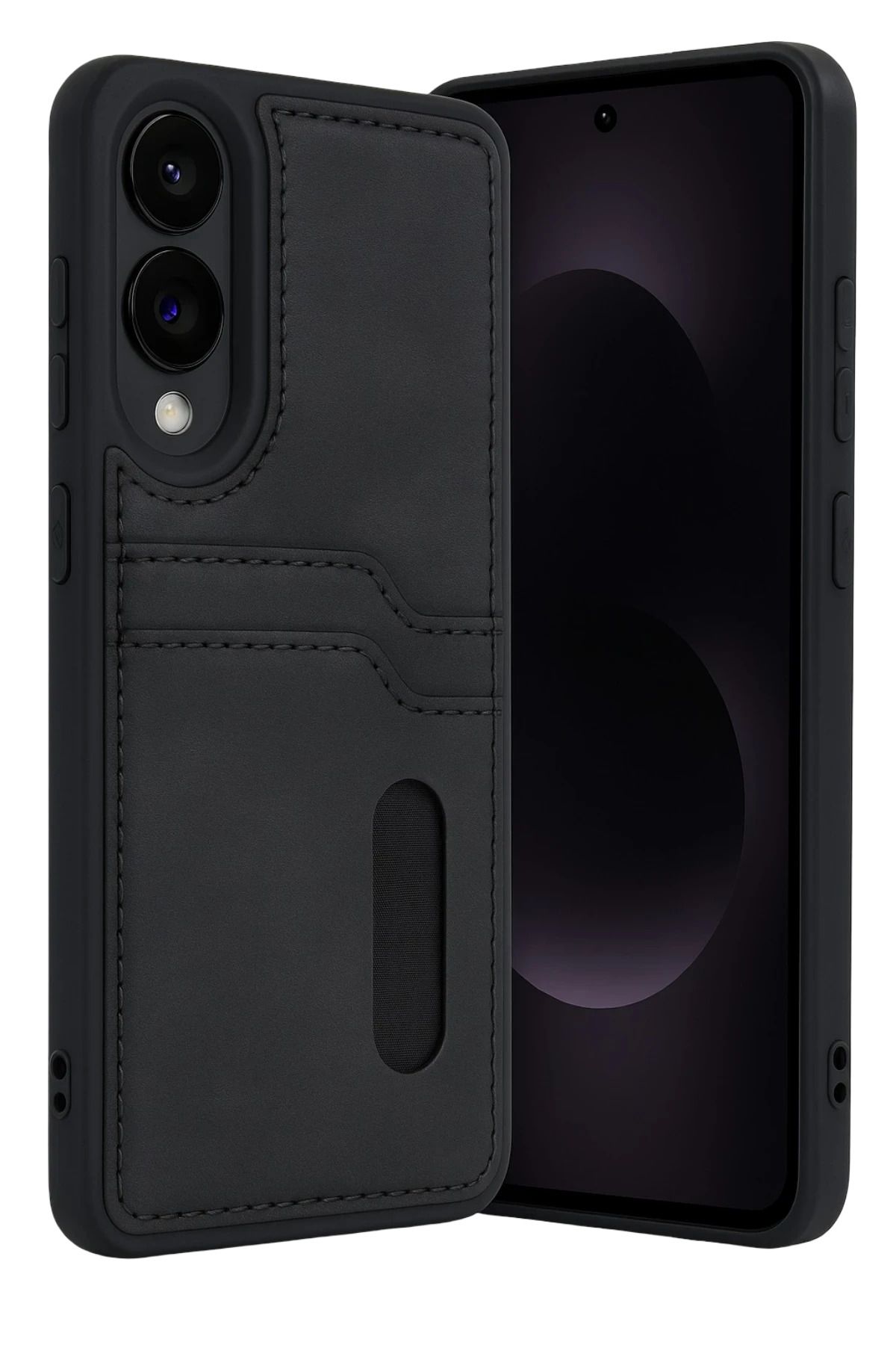 cepmoda Samsung Galaxy S25 EDGE | SARA Kartlıklı Telefon Kılıfı Lüx Deri Kaplama Arka Kapak | SİYAH