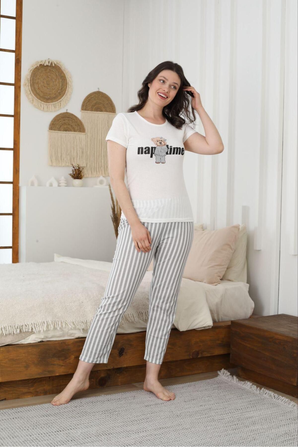meynur moda Pamuklu Penye Kaliteli Kısa Kollu Pijama Takımı