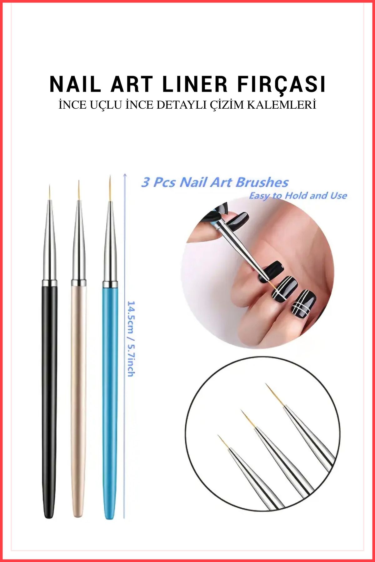 Nera Classy 3 Adet Akrilik UV Jel 3D İpuçları - Ultra İnce UV Jel Fırça Seti-Manikür ve Pedikür Aksesuarları