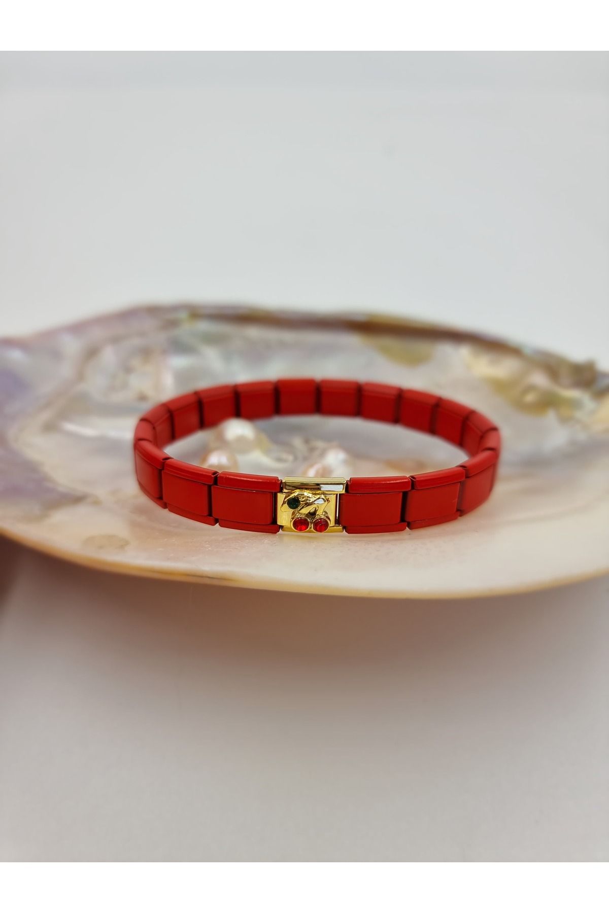 MZAtelier Kırmızı Kiraz İtalyan Charm Bileklik