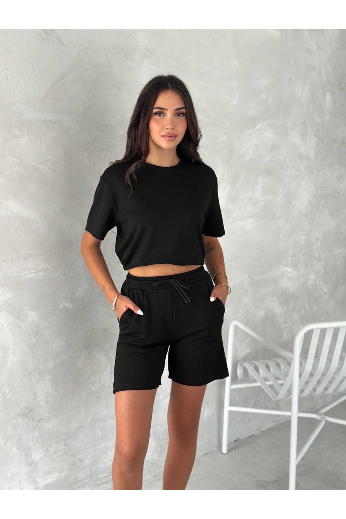 Ergün Modal Kumaş Crop Şortlu Takım