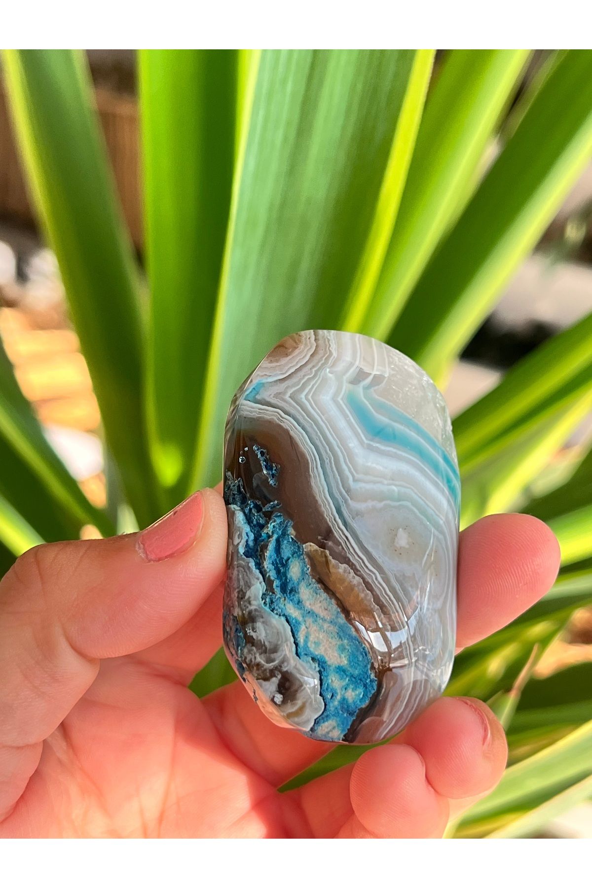 gemsartdeco Mavi Akik Palmstone Doğaltaş