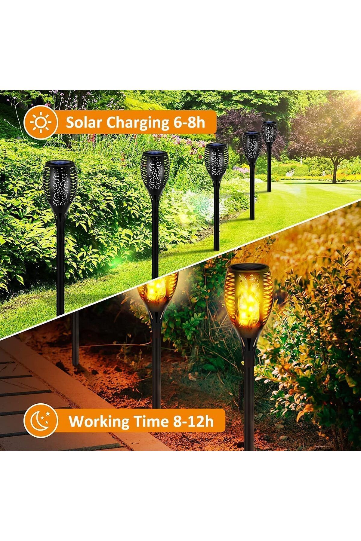 elsmor Solar Alev Efektli Bahçe Lambası Güneş Enerjili 50 CM Meşale Görünümlü Kazıklı Bahçe Yol Feneri