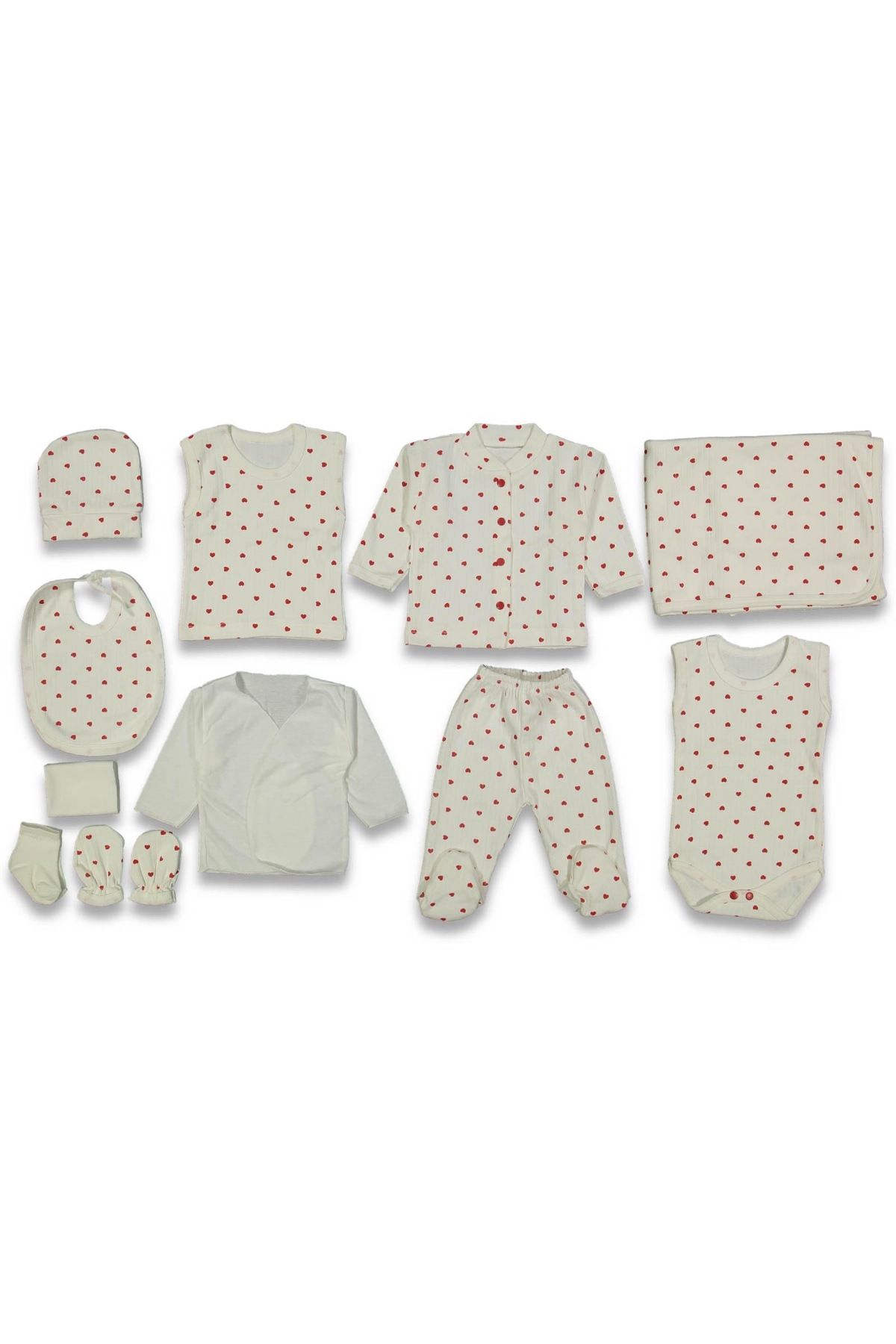 minella kids fitilli kumaşa kırmızı kalp desenli 10’lu hastane çıkışı kutulu