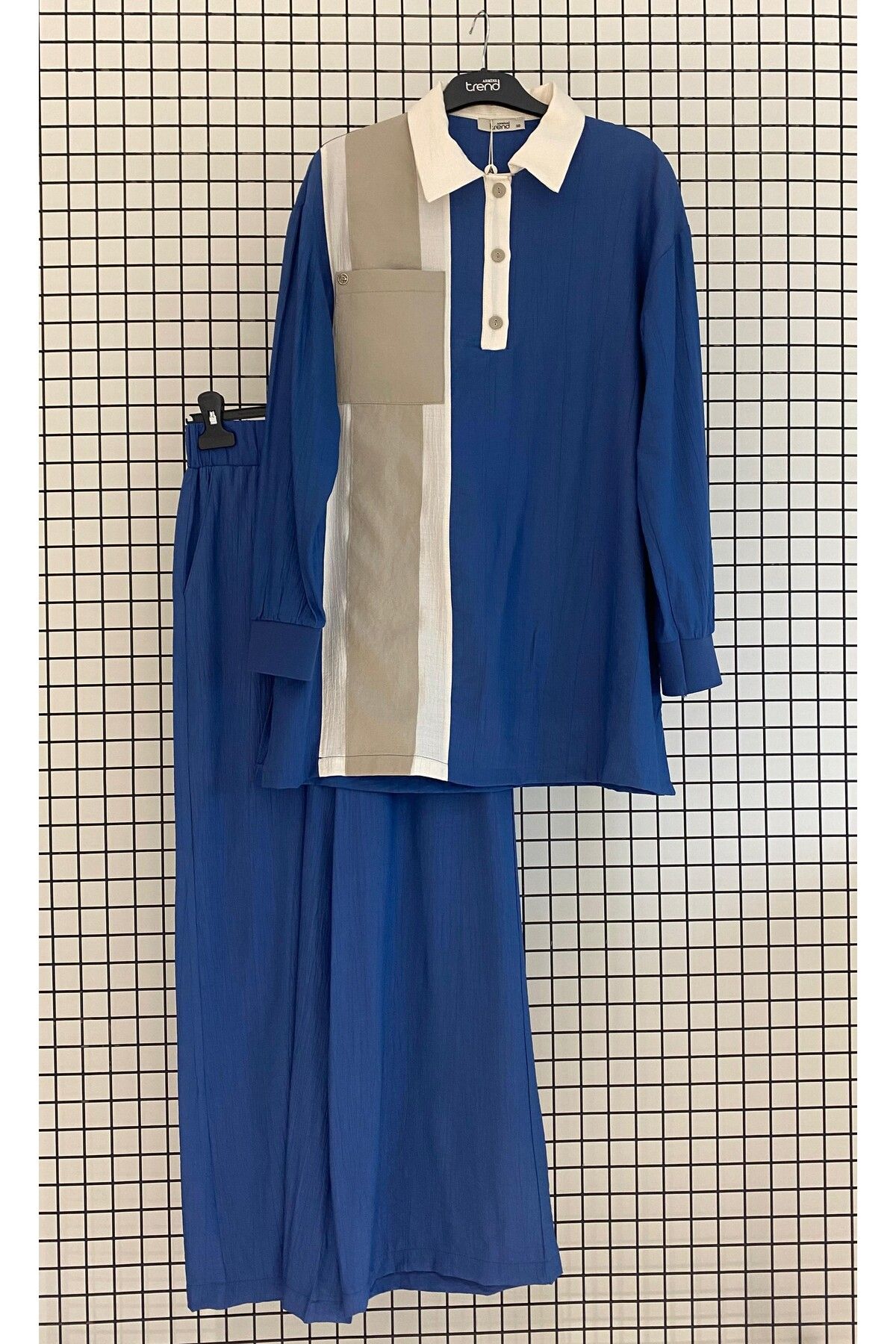 Armine Trend Gömlek Yaka Çilek Kumaş Yazlık Pantolon'lu Takım