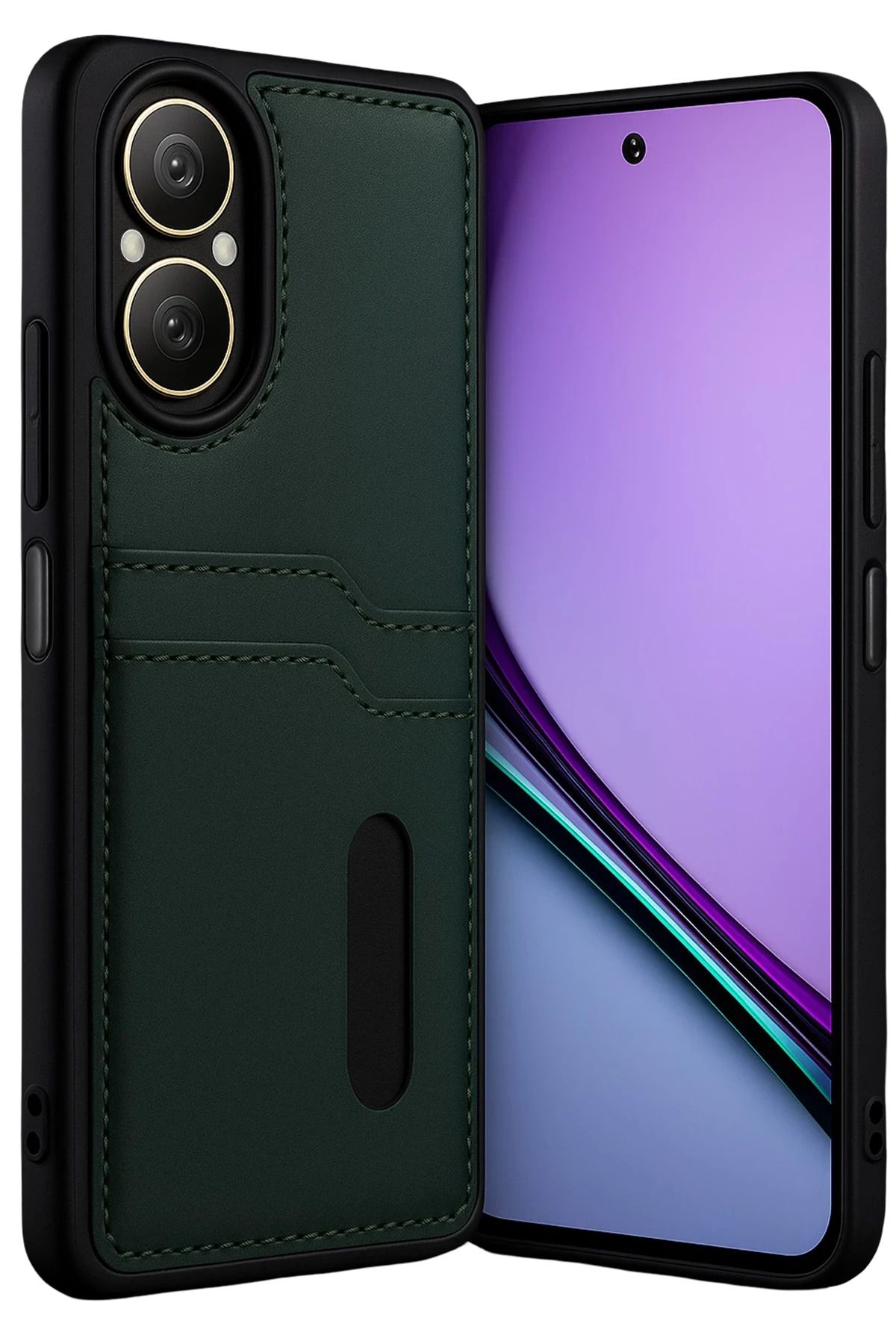 cepmoda Realme 12 LiTE | SARA Kartlıklı Telefon Kılıfı Lüx Deri Kaplama Arka Kapak | YEŞİL