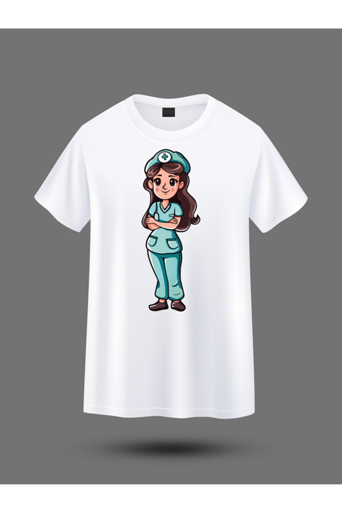 BERFA STORE Karikatür Hemşire T-Shirt – Sevimli Sağlıkçı Hediyesi