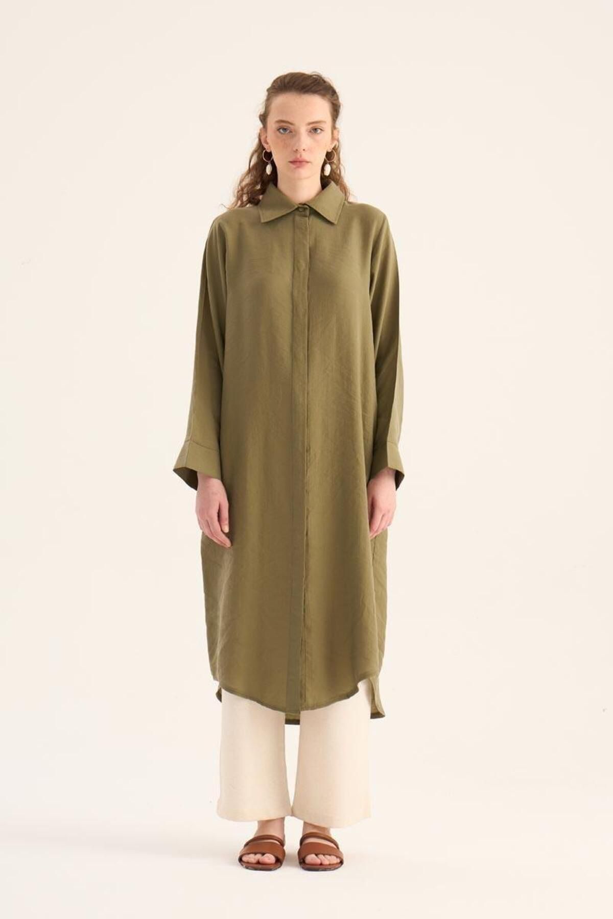 ALYOSHA FASHION Eteği Kavisli Tunik Haki