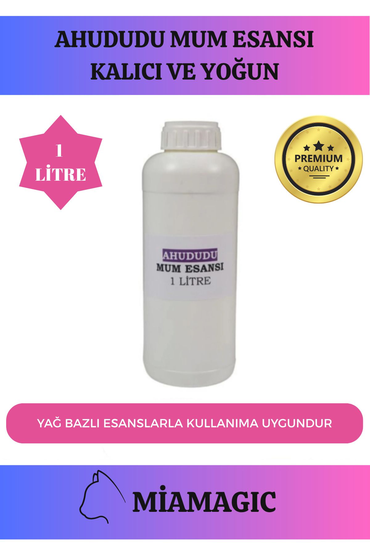 Miamagic Özel Üretim 1 LT Yoğun Yağ Bazlı Tüm Ürünlerle Kullanıma Uygun Kalıcı Ahududu Mum Esansı