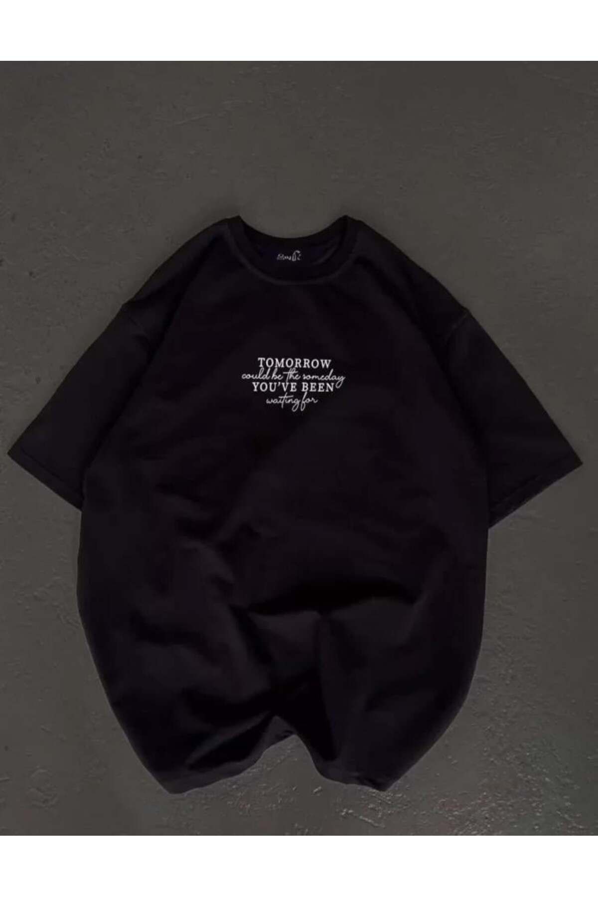 modamtn Unisex Bisiklet Yaka Baskılı Oversize T-Shirt - Siyah