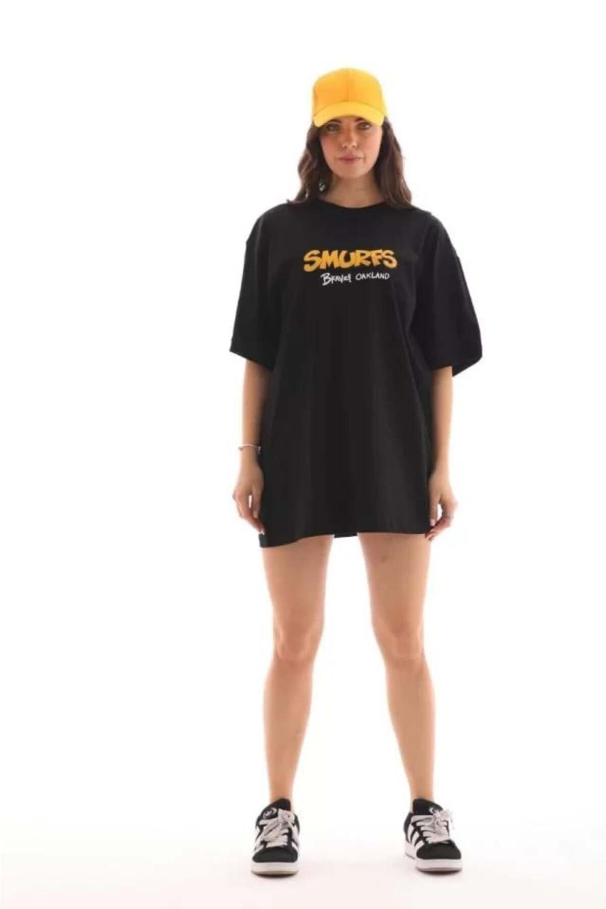 modamtn Unisex Bisiklet Yaka Baskılı Oversize T-Shirt - Siyah