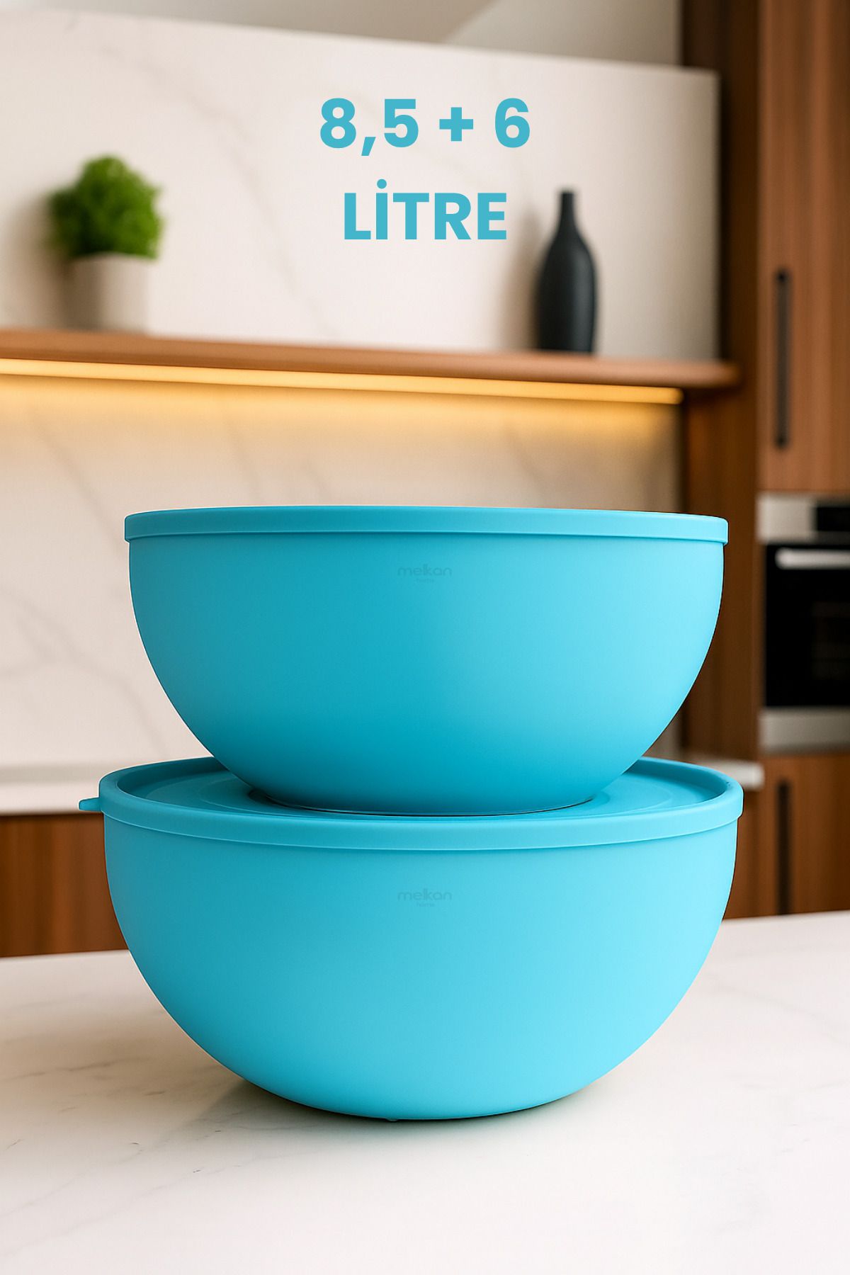 Melkan Home Yumuşak Kapaklı Saklama Kabı, Hamur Leğeni, Un Saklama Kabı, Büyük Boy Saklama Kabı Seti, 8,5L + 6L