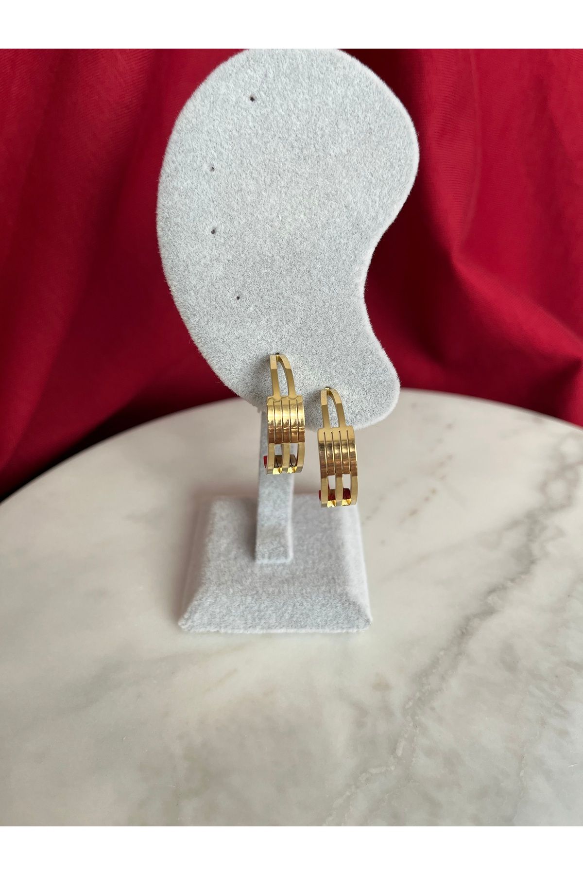 AKSESUARIM Gold Renk 3 Sıralı Çelik Küpe – Kararmaz Suya Dayanıklı Halka Model