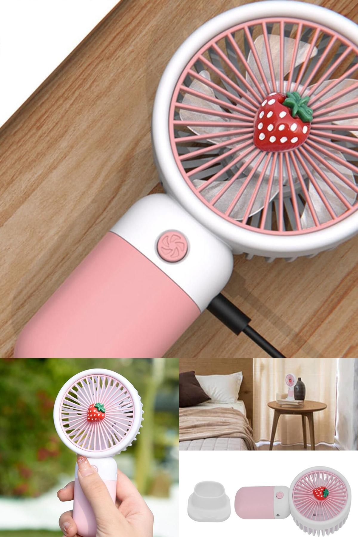 Midday 🍓 Çilek Tasarımlı Şarjlı El Tipi Mini Fan – Tatlı Görünümle Güçlü Serinlik Yanınızda! Çilek Fun