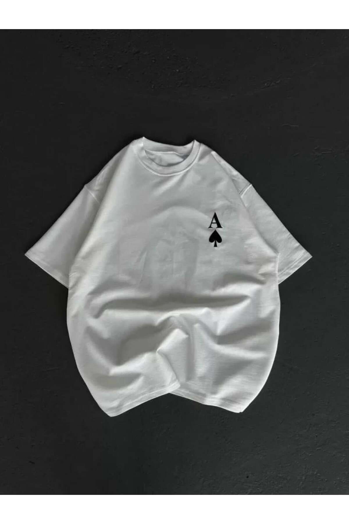 modamtn Unisex Bisiklet Yaka Baskılı Oversize T-Shirt - Beyaz