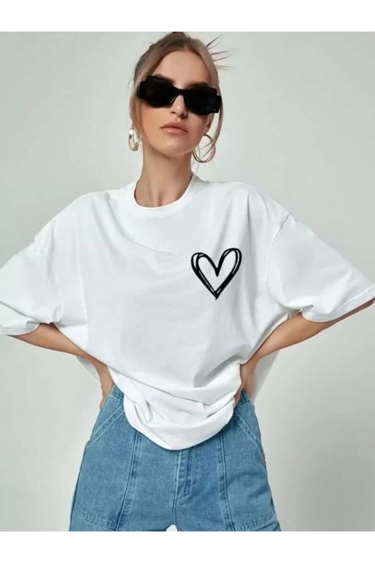 modamtn Bisiklet Yaka Baskılı Oversize T-Shirt - Beyaz
