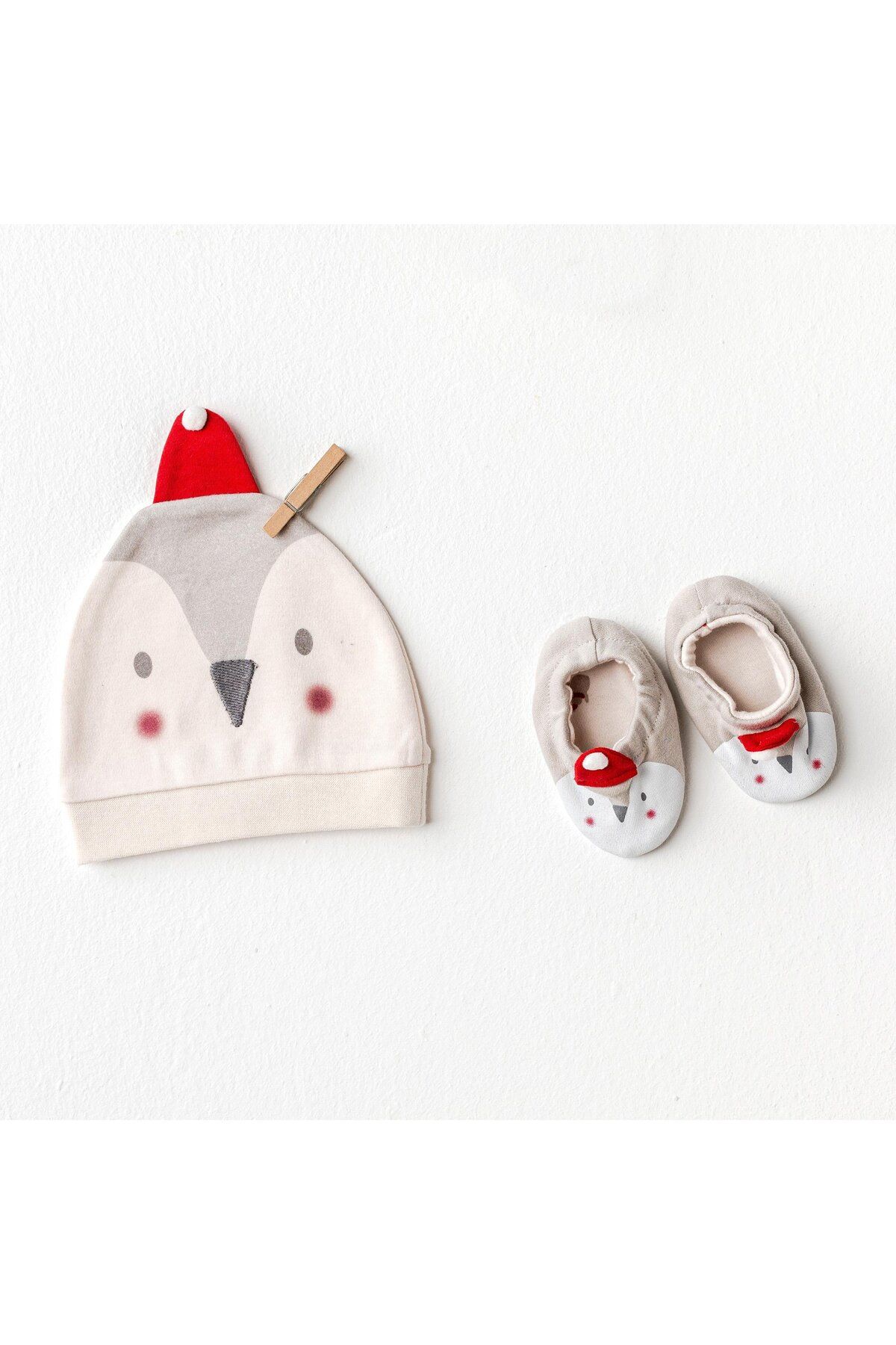 MBB ETİCARET Andywawa AC25348 Penguin Bebek Şapka Takım Ekru