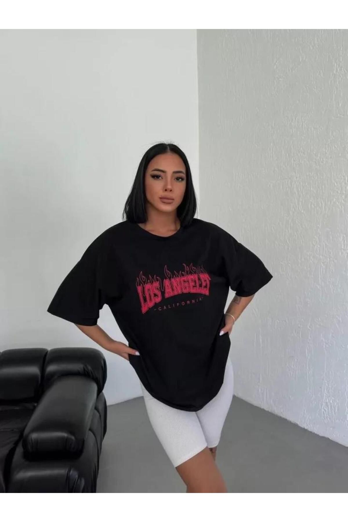 modamtn Unisex Bisiklet Yaka Baskılı Oversize T-Shirt - Siyah