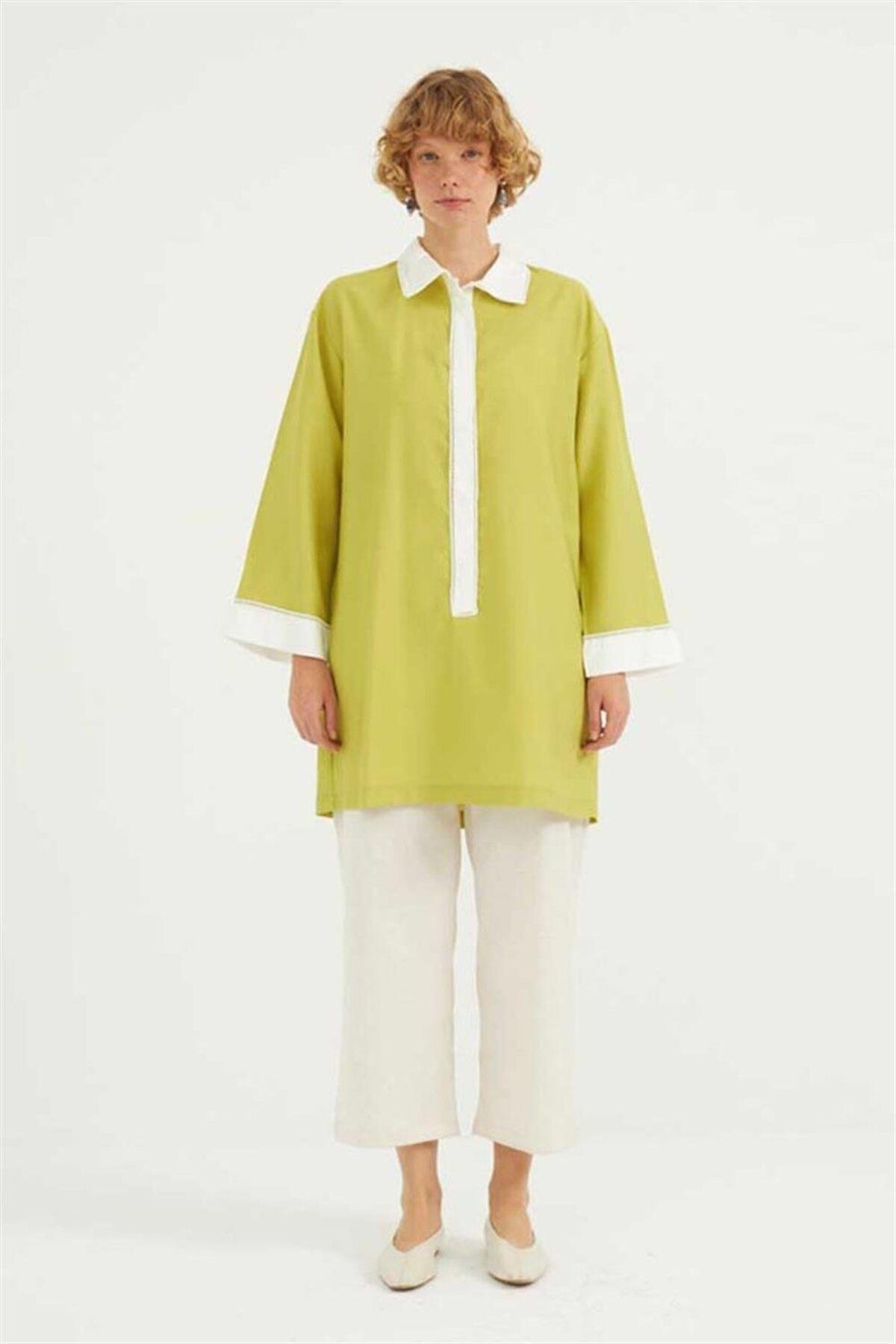 ALYOSHA FASHION Şeritli Tunik Fıstık Yeşili