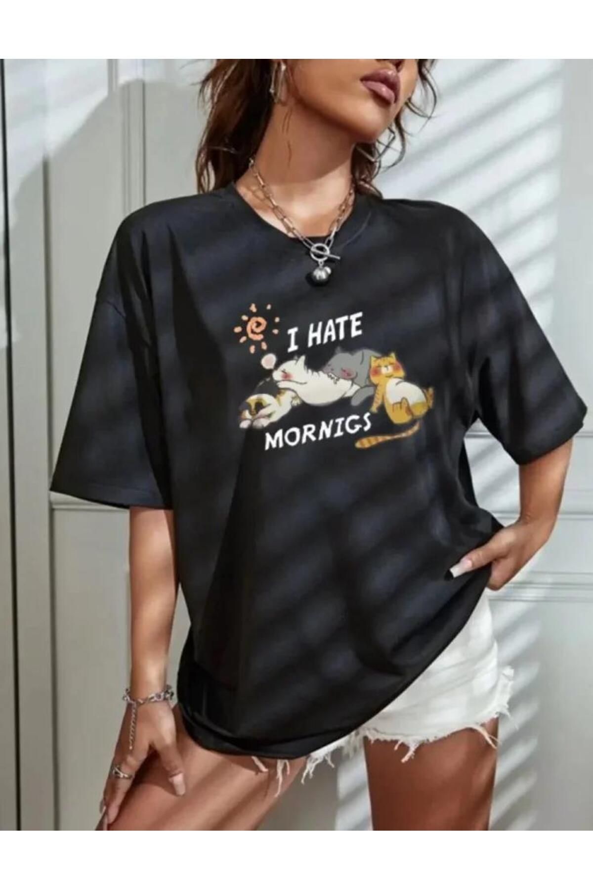 modamtn Bisiklet Yaka Baskılı Oversize T-Shirt - Siyah