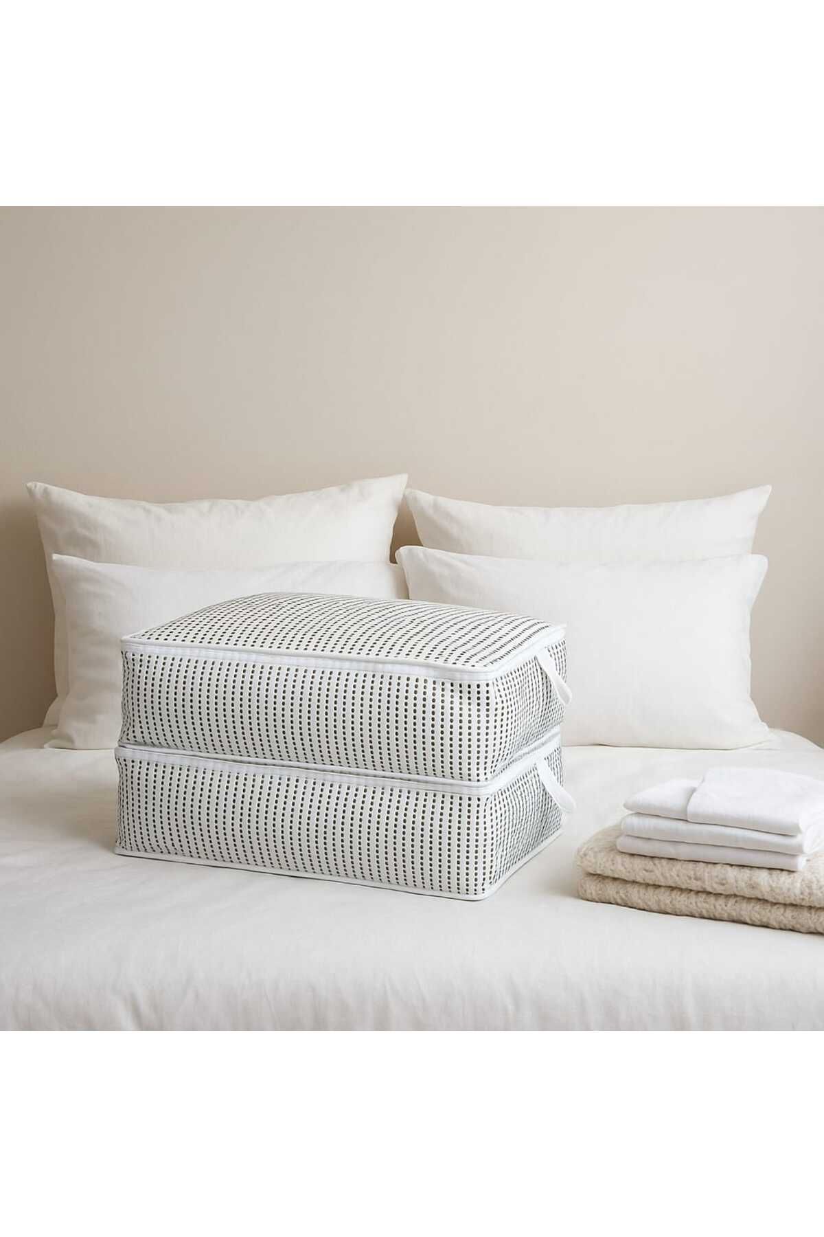 Textia Home 2 Adet Baza Altı Hurç 22x62x46 Gri Damla Desenli