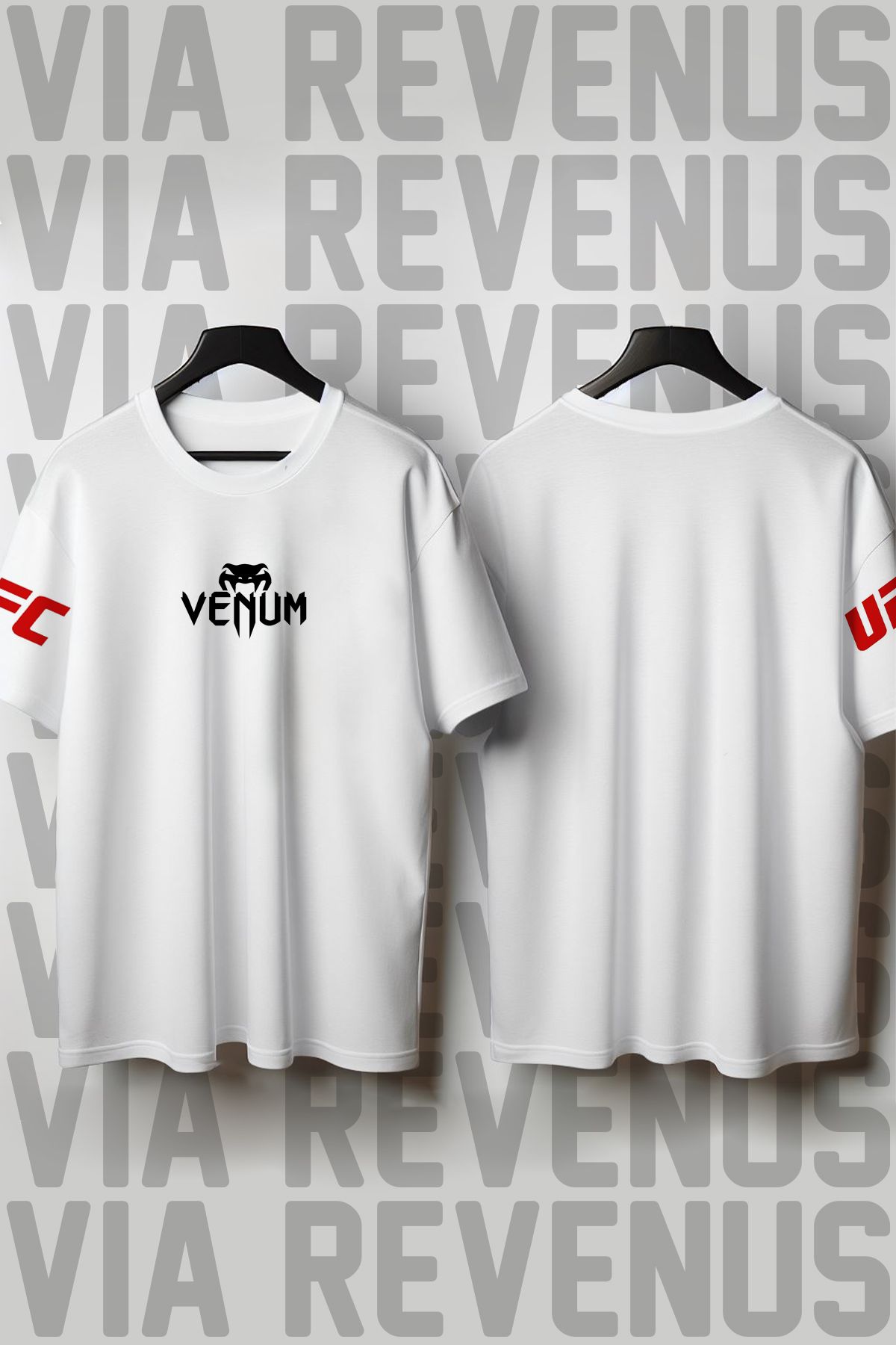 Vordevia UFC Kol ve Göğüs Baskılı Geniş Kalıp Bisiklet Yaka Unisex Tshirt