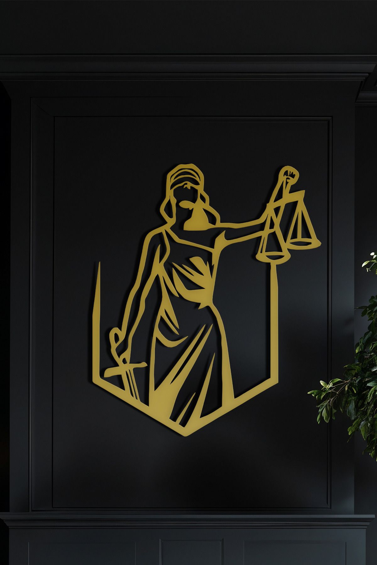 cncrafft Themis Adalet Heykeli Metal Tablo – Ofis ve Hukuk Bürosu Duvar Dekoru