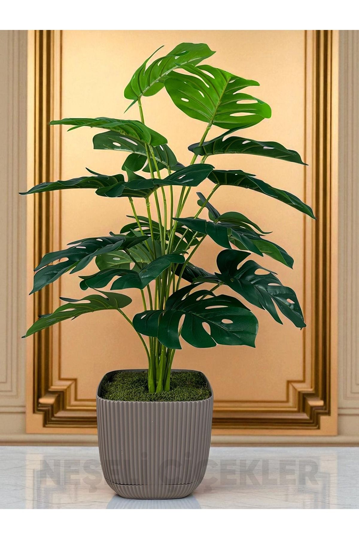 NEŞELİ ÇİÇEKLER Yapay Ağaç Monstera Deve Tabanı Bitkisi 18 Yaprak 75cm Plastik Saksı Yapay Salon Çiçeği Hediyelik