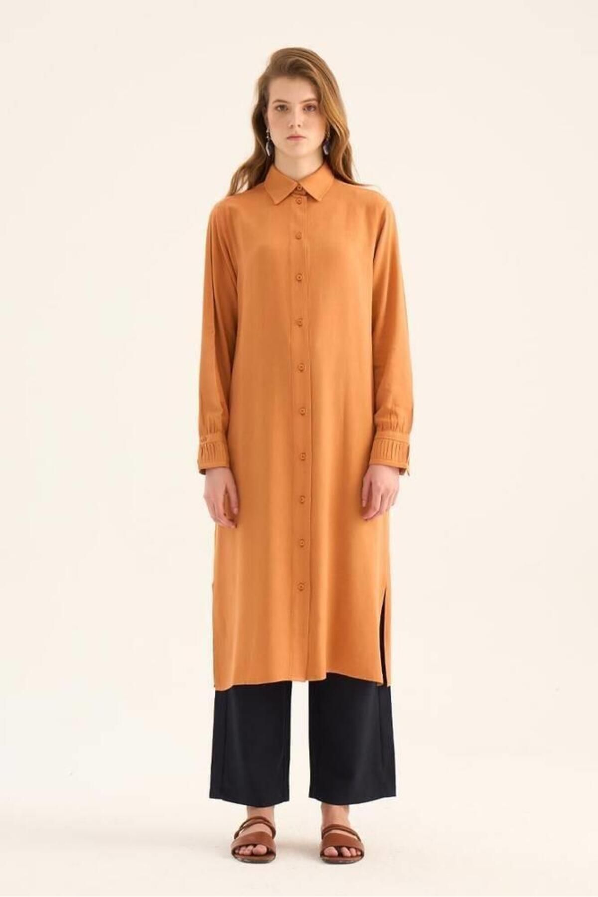 ALYOSHA FASHION Manşeti Nervürlü Tunik Turuncu