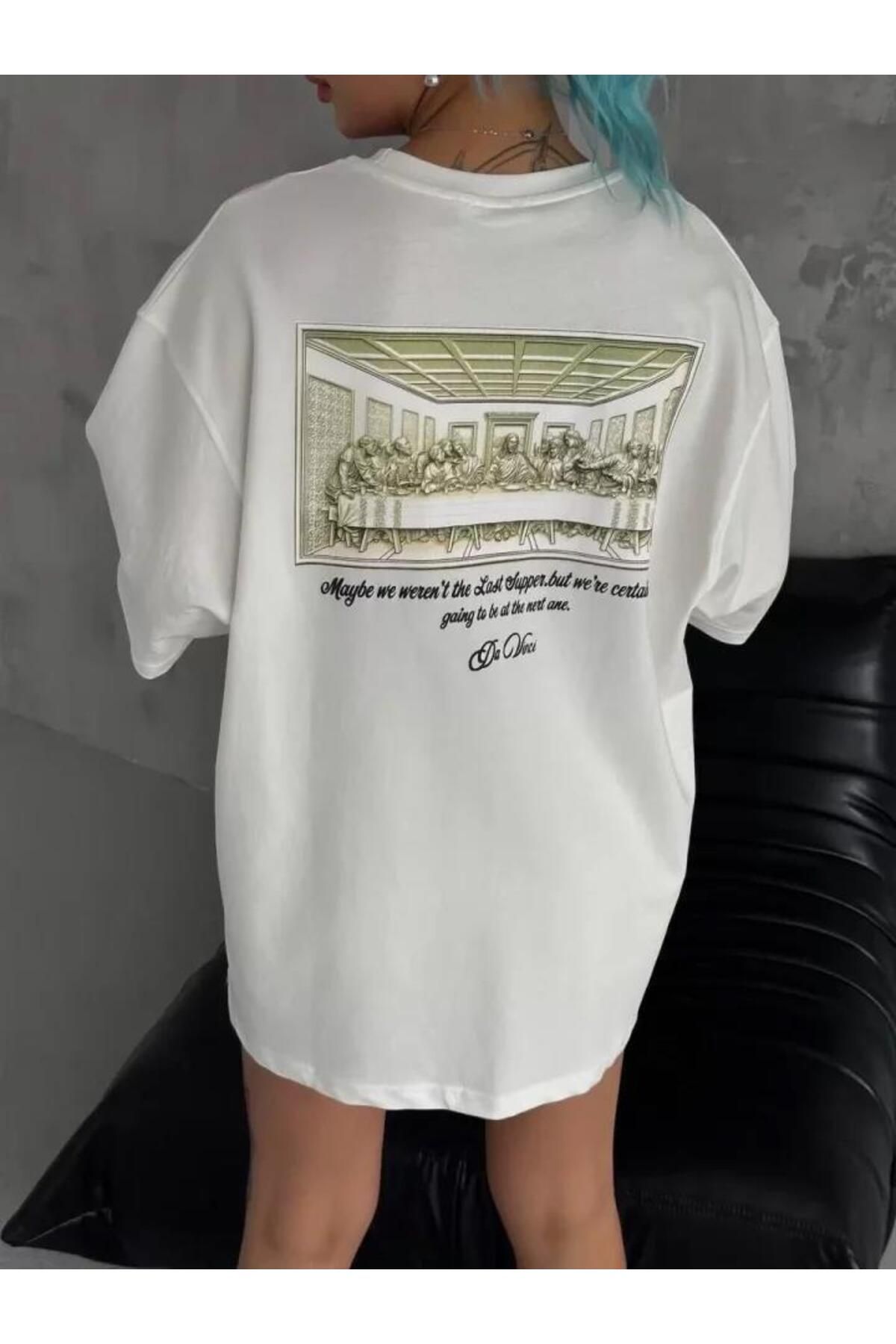 modamtn Unisex Baskılı Oversize T-Shirt - Beyaz