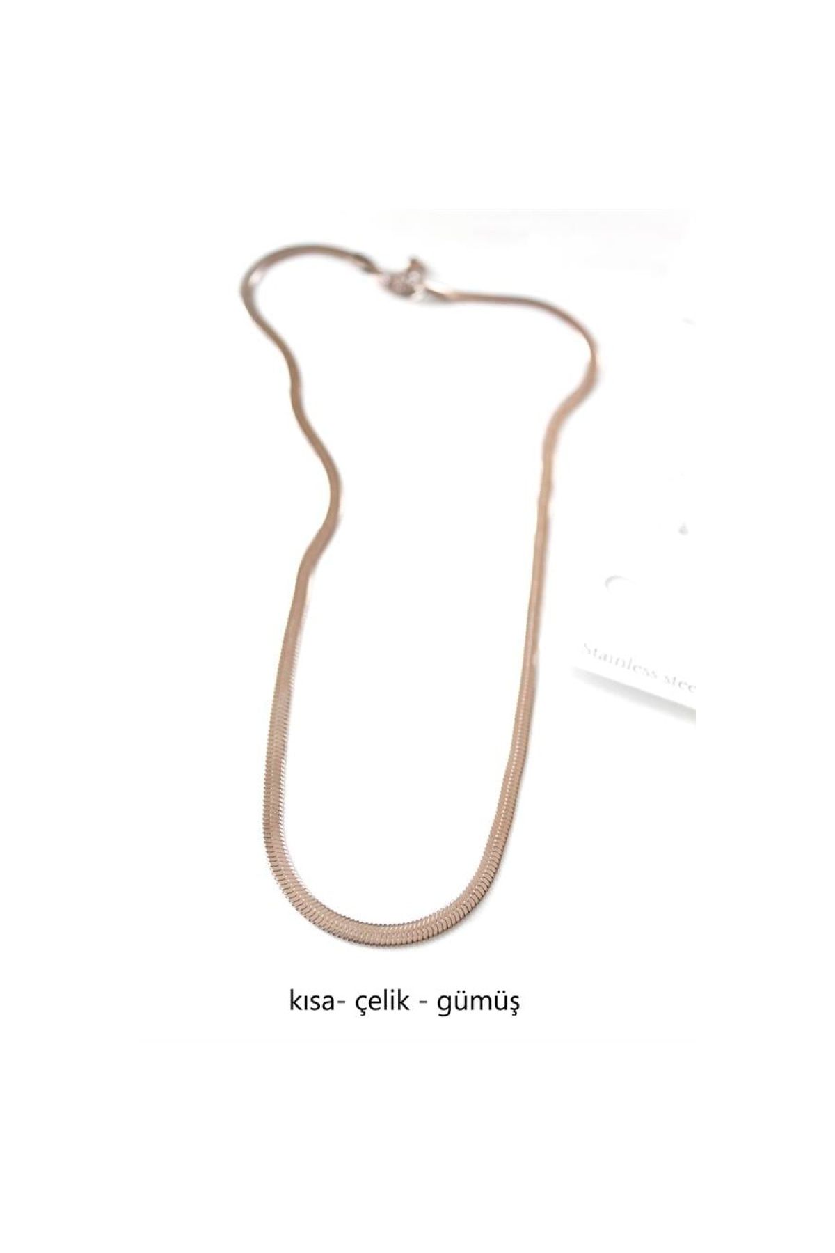 maarketim Kısa İtalyan Çelik Kolye-45 CM - Gümüş