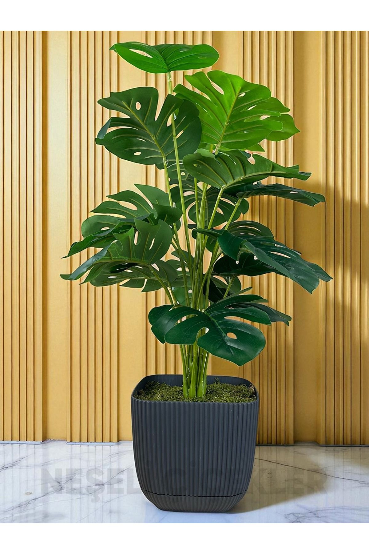 NEŞELİ ÇİÇEKLER Yapay Ağaç Monstera Deve Tabanı Bitkisi 18 Yaprak 75cm Plastik Saksıda Yapay Salon Çiçeği Hediyelik