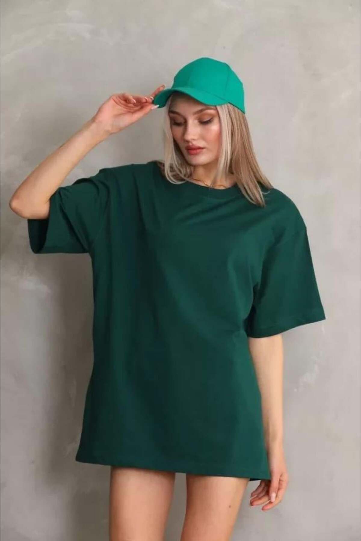 modamtn Unisex Bisiklet Yaka 20/1 Düz Oversize T-Shirt - Yeşil