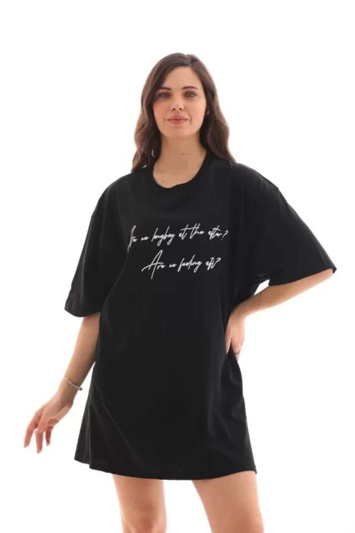 modamtn Unisex Bisiklet Yaka Baskılı Oversize T-Shirt - Siyah